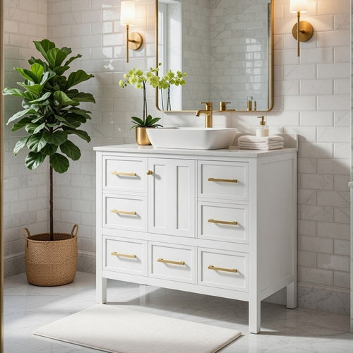 Hamza Bathroom Vanity Cabinet with 5 Drawers | White Wood 36" Wide