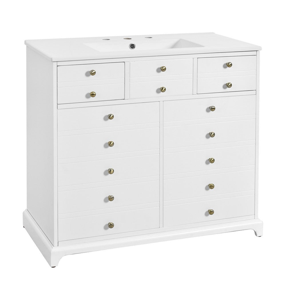 Ajax Ceramic Sink Bathroom Vanity | 2 Cabinet Doors | 2 Drawers | White 36"