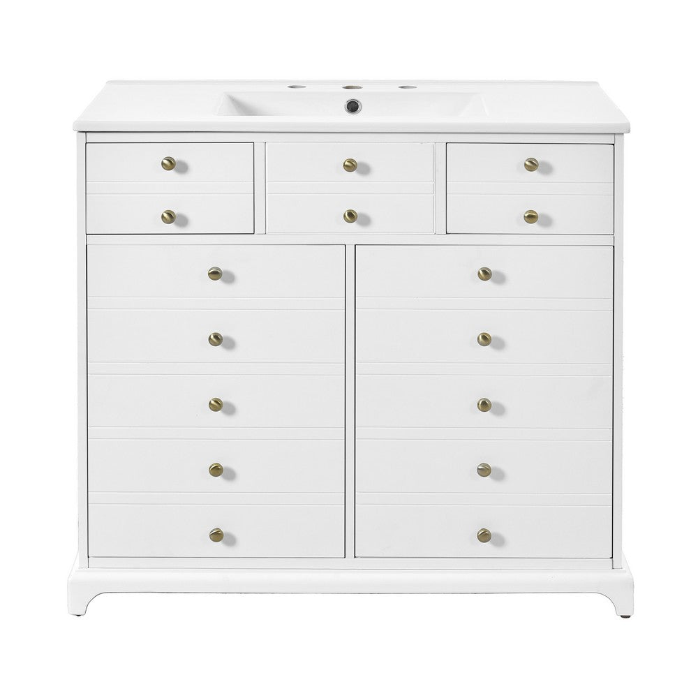 Ajax Ceramic Sink Bathroom Vanity | 2 Cabinet Doors | 2 Drawers | White 36"
