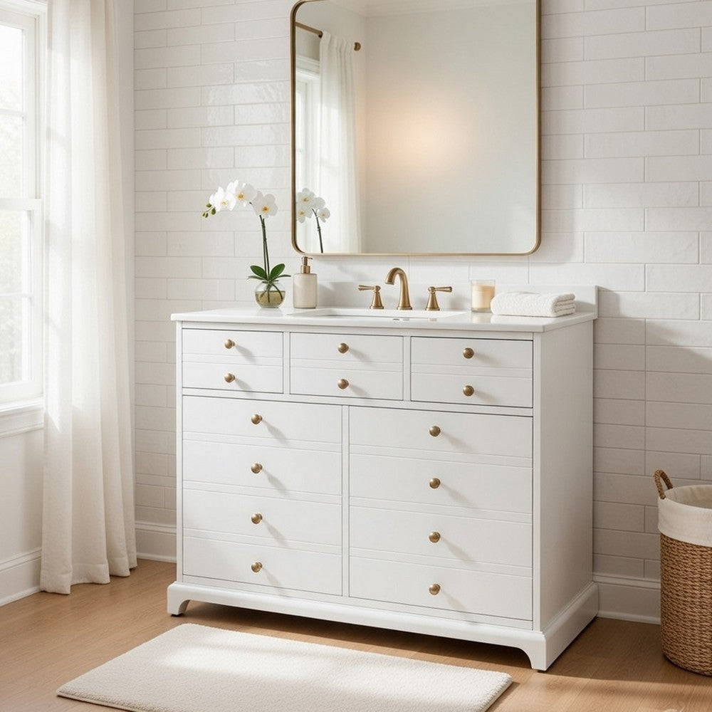 Ajax Ceramic Sink Bathroom Vanity | 2 Cabinet Doors | 2 Drawers | White 36"