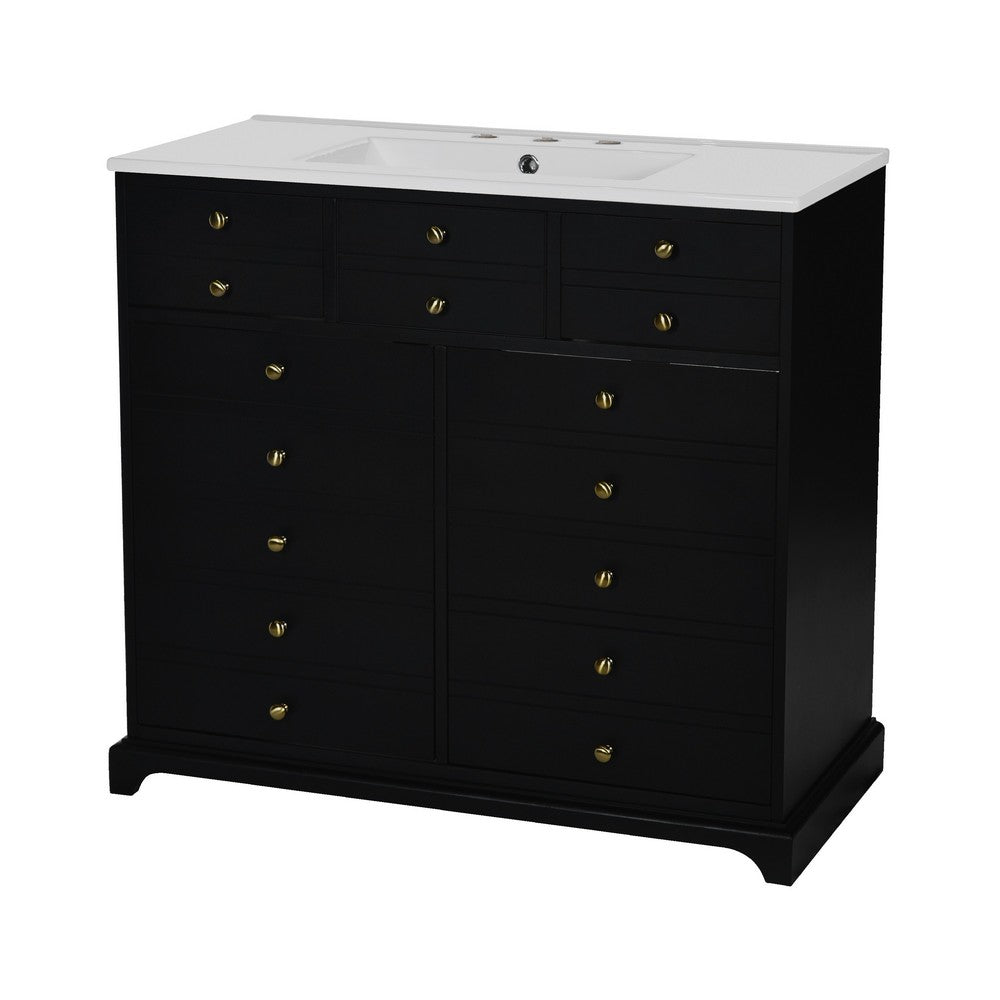 Ajax Bathroom Vanity with Sink | 2 Doors & 3 Drawers | Black | Ceramic 36"