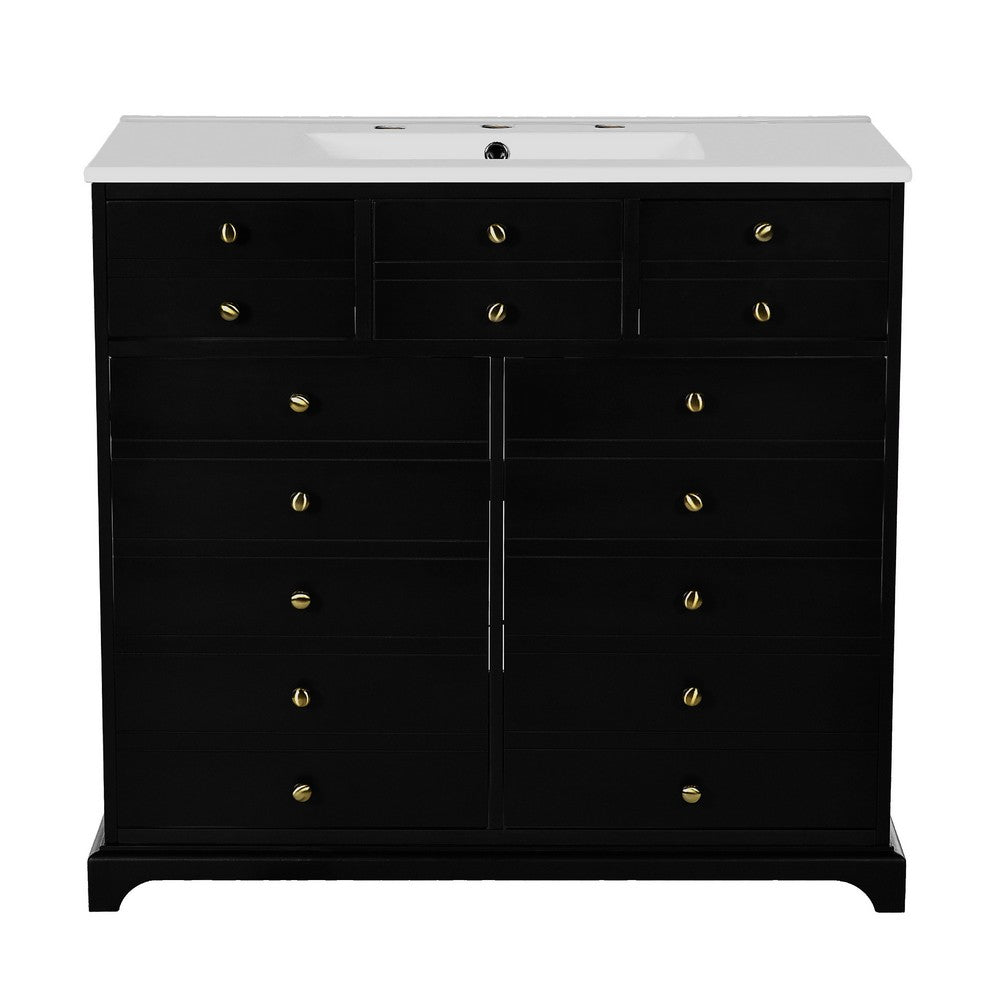 Ajax Bathroom Vanity with Sink | 2 Doors & 3 Drawers | Black | Ceramic 36"