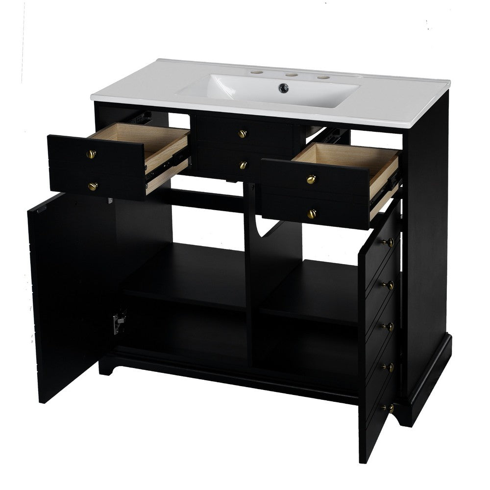Ajax Bathroom Vanity with Sink | 2 Doors & 3 Drawers | Black | Ceramic 36"
