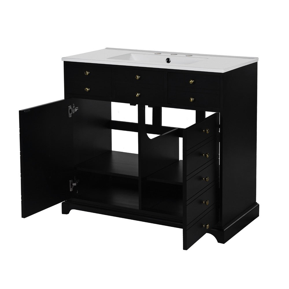 Ajax Bathroom Vanity with Sink | 2 Doors & 3 Drawers | Black | Ceramic 36"