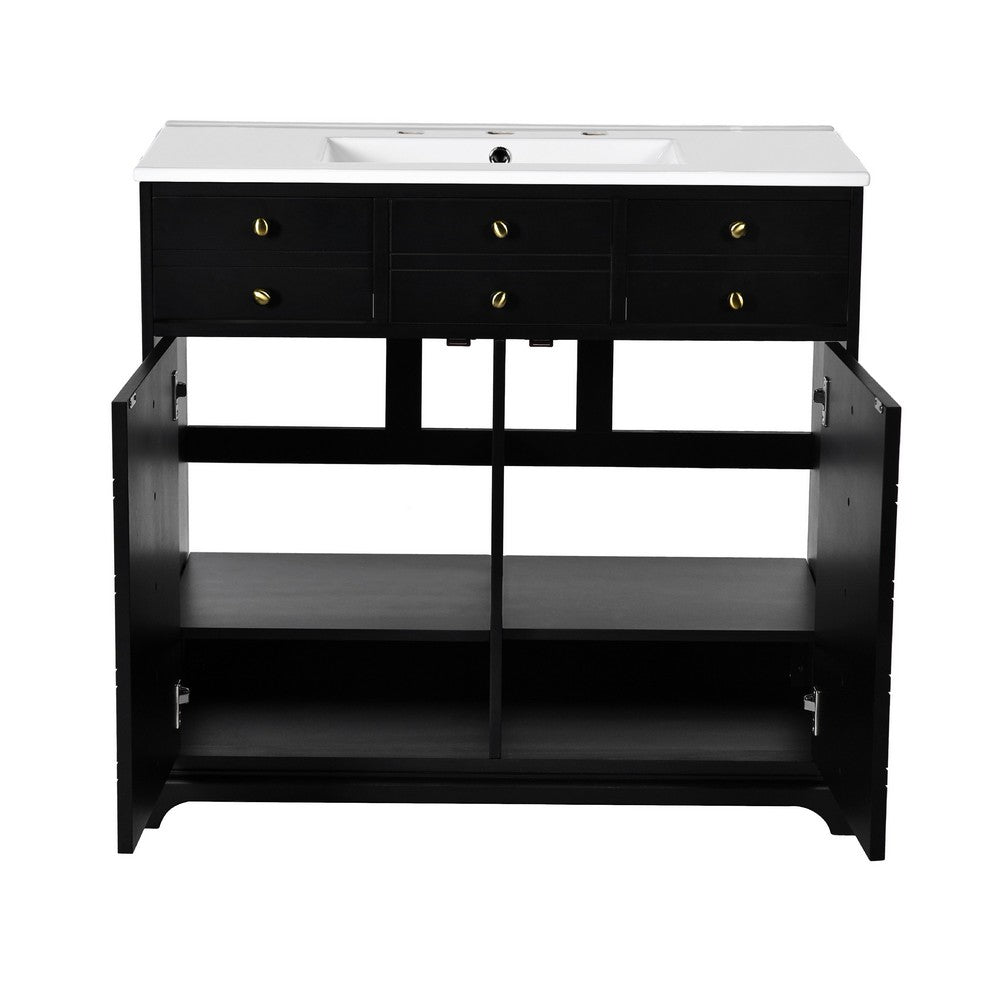 Ajax Bathroom Vanity with Sink | 2 Doors & 3 Drawers | Black | Ceramic 36"