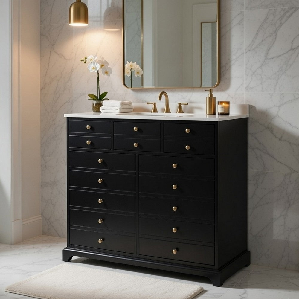 Ajax Bathroom Vanity with Sink | 2 Doors & 3 Drawers | Black | Ceramic 36"
