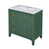 Solan Bathroom Vanity w Ceramic Sink | Gold Handles | Green Solid Wood 30"