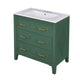 Solan Bathroom Vanity w Ceramic Sink | Gold Handles | Green Solid Wood 30"