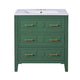 Solan Bathroom Vanity w Ceramic Sink | Gold Handles | Green Solid Wood 30"