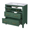 Solan Bathroom Vanity w Ceramic Sink | Gold Handles | Green Solid Wood 30"