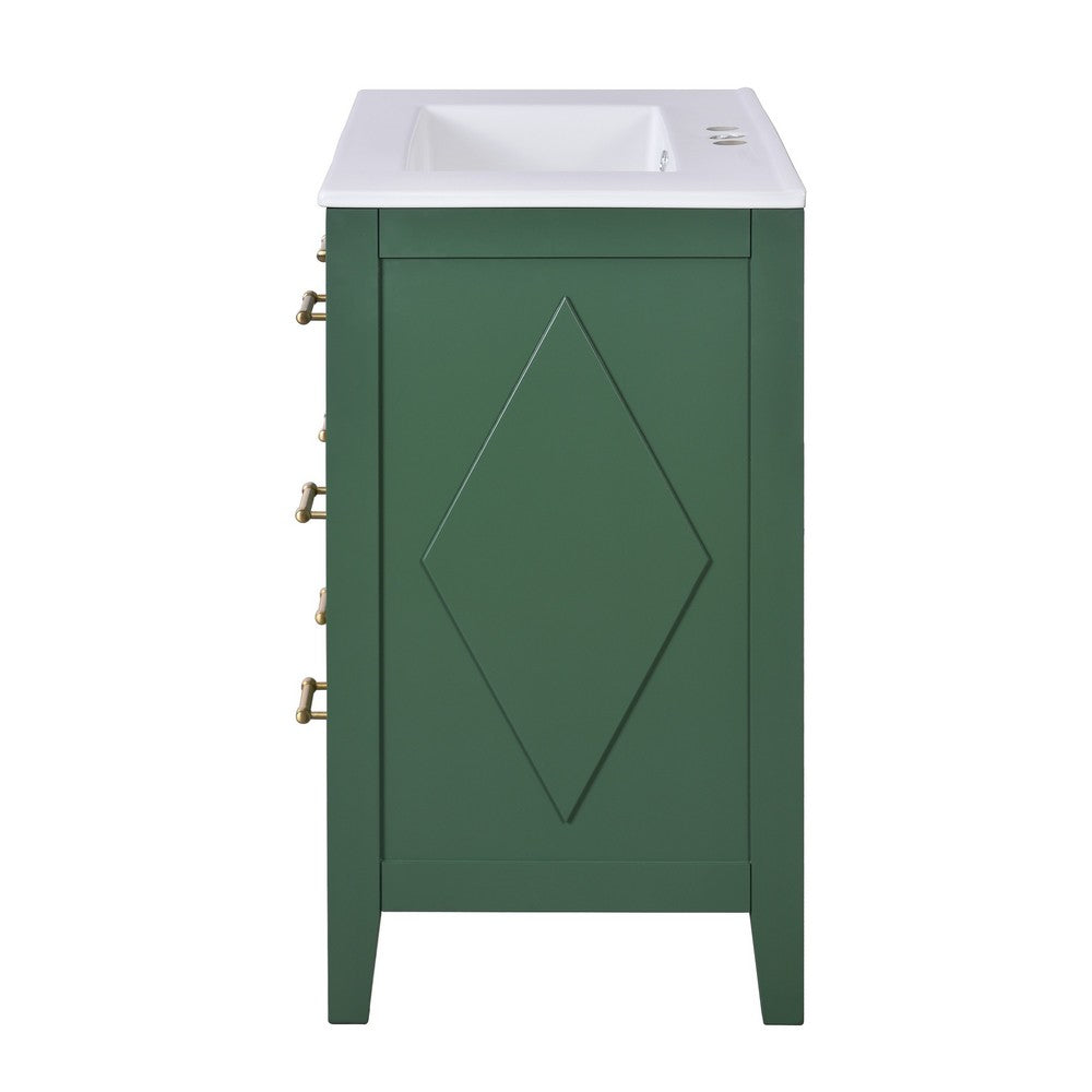 Solan Bathroom Vanity w Ceramic Sink | Gold Handles | Green Solid Wood 30"