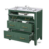 Solan Bathroom Vanity w Ceramic Sink | Gold Handles | Green Solid Wood 30"
