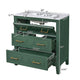 Solan Bathroom Vanity w Ceramic Sink | Gold Handles | Green Solid Wood 30"