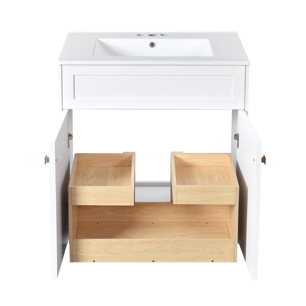 Trixie Bathroom Vanity with Ceramic Sink | Gold Metal | White Wood 30"