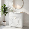 Trixie Bathroom Vanity with Ceramic Sink | Gold Metal | White Wood 30"