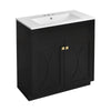 Trixie Bathroom Vanity with Ceramic Sink | Gold Metal | Black Wood 30"