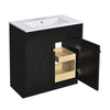 Trixie Bathroom Vanity with Ceramic Sink | Gold Metal | Black Wood 30"
