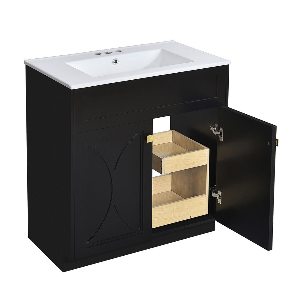 Trixie Bathroom Vanity with Ceramic Sink | Gold Metal | Black Wood 30"