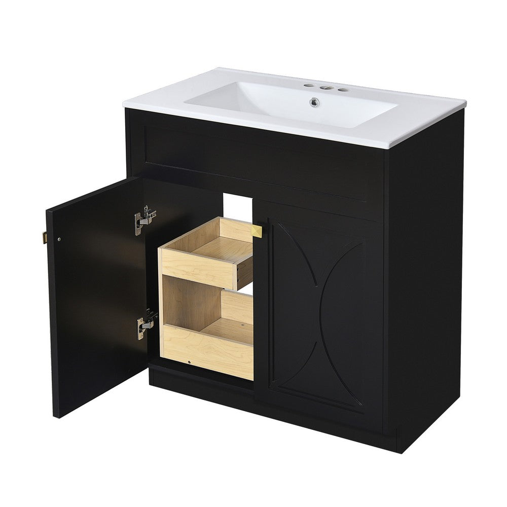 Trixie Bathroom Vanity with Ceramic Sink | Gold Metal | Black Wood 30"