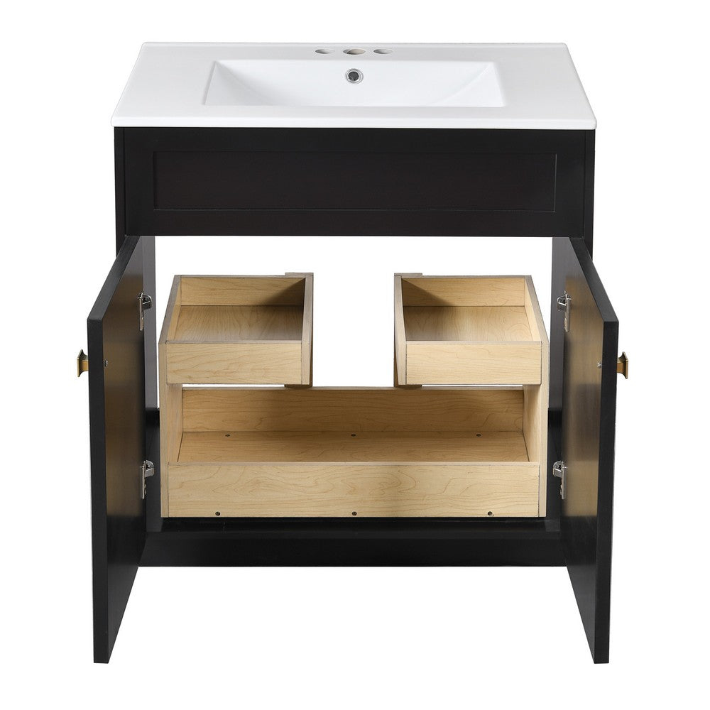 Trixie Bathroom Vanity with Ceramic Sink | Gold Metal | Black Wood 30"