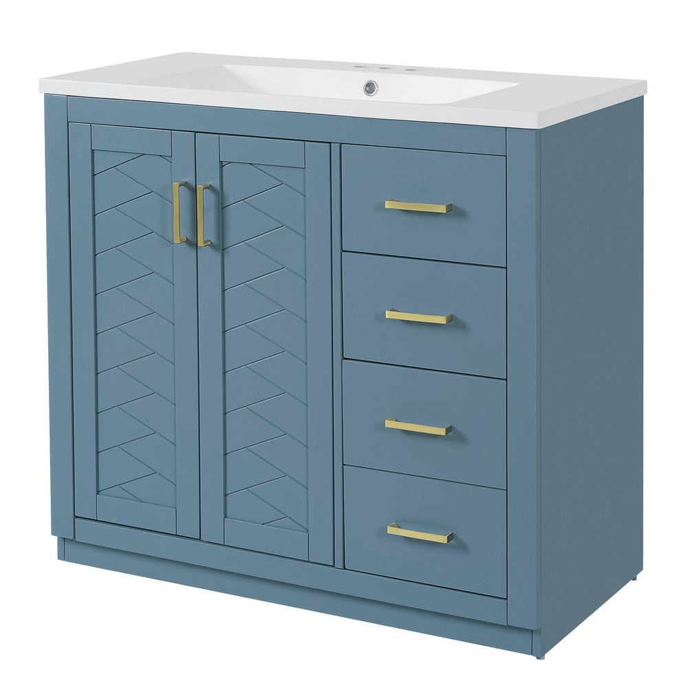Swany Bathroom Sink & Cabinet Vanity with Drawers | Muted Indigo Wood 36"