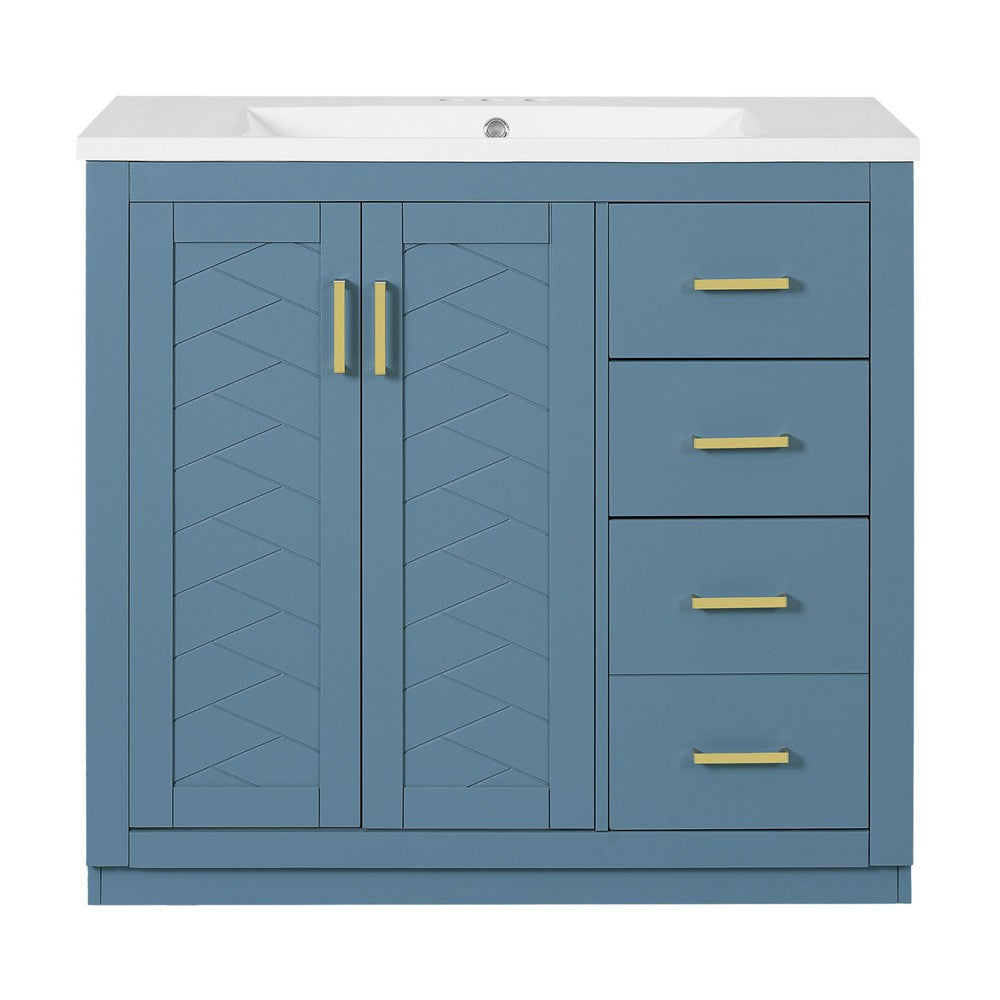Swany Bathroom Sink & Cabinet Vanity with Drawers | Muted Indigo Wood 36"