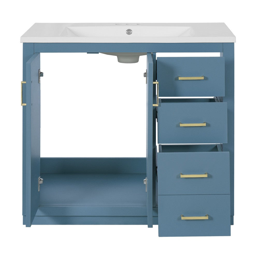 Swany Bathroom Sink & Cabinet Vanity with Drawers | Muted Indigo Wood 36"