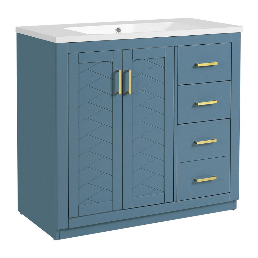 Swany Bathroom Sink & Cabinet Vanity with Drawers | Muted Indigo Wood 36"