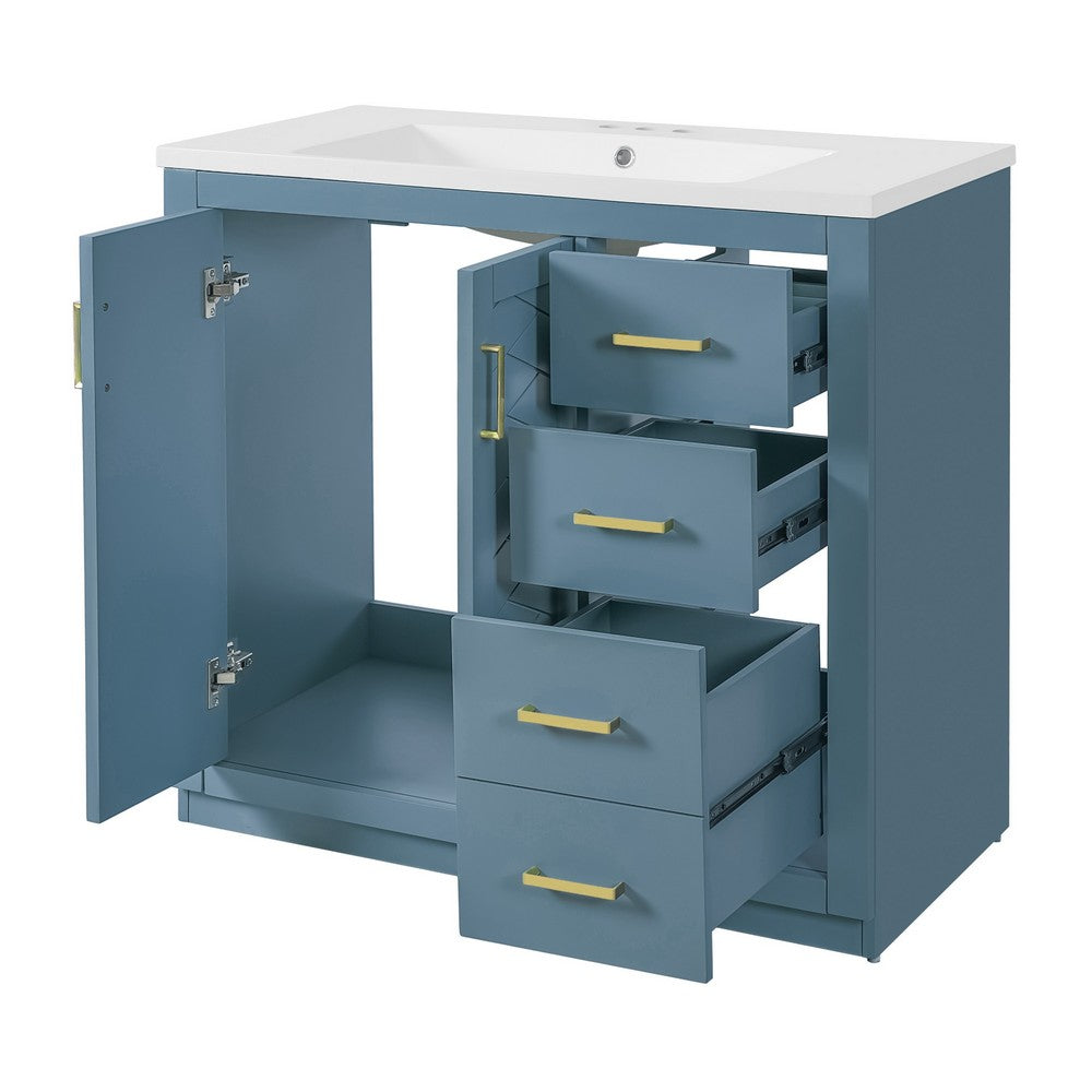 Swany Bathroom Sink & Cabinet Vanity with Drawers | Muted Indigo Wood 36"