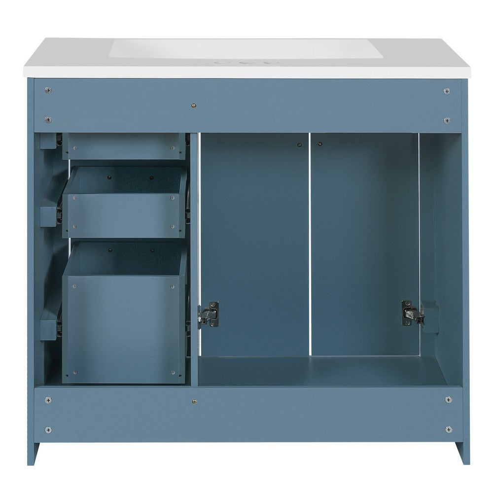 Swany Bathroom Sink & Cabinet Vanity with Drawers | Muted Indigo Wood 36"