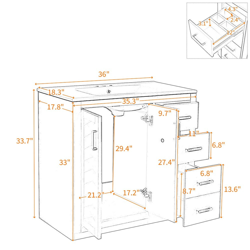 Swany Bathroom Sink & Cabinet Vanity with Drawers | Muted Indigo Wood 36"