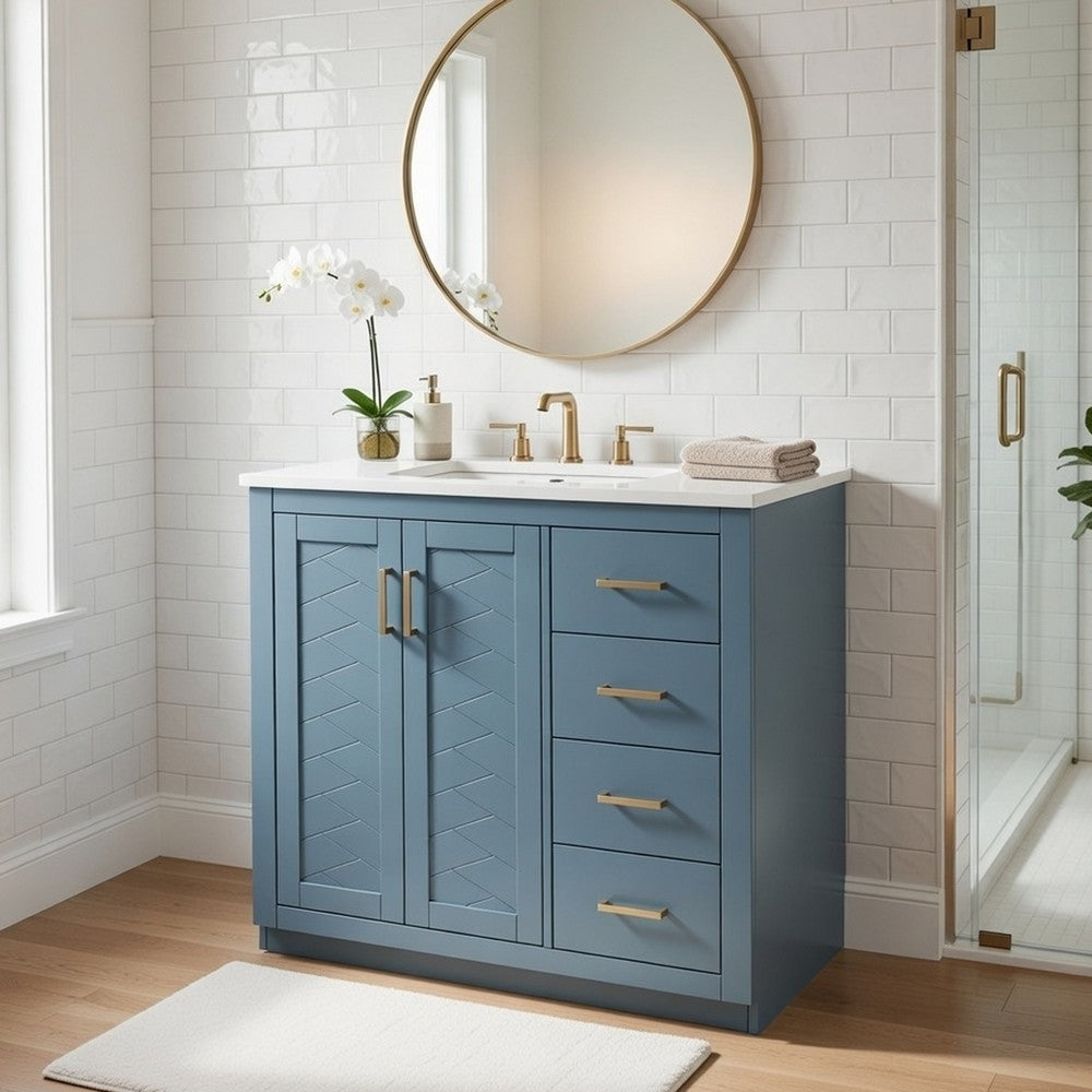Swany Bathroom Sink & Cabinet Vanity with Drawers | Muted Indigo Wood 36"