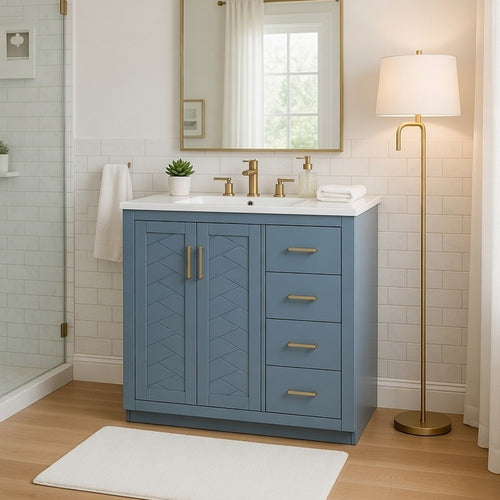 Swany Bathroom Sink & Cabinet Vanity with Drawers | Muted Indigo Wood 36"