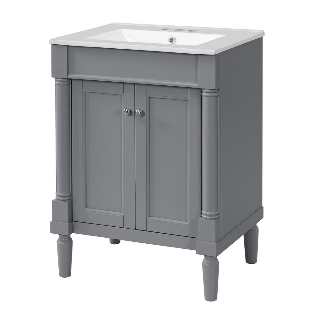Fiji Bathroom Vanity with Integrated Sink & Storage | Gray Wood 24"