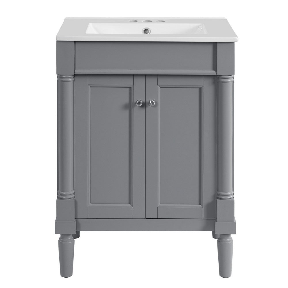 Fiji Bathroom Vanity with Integrated Sink & Storage | Gray Wood 24"