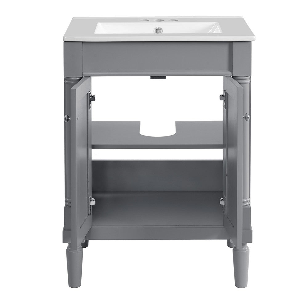 Fiji Bathroom Vanity with Integrated Sink & Storage | Gray Wood 24"
