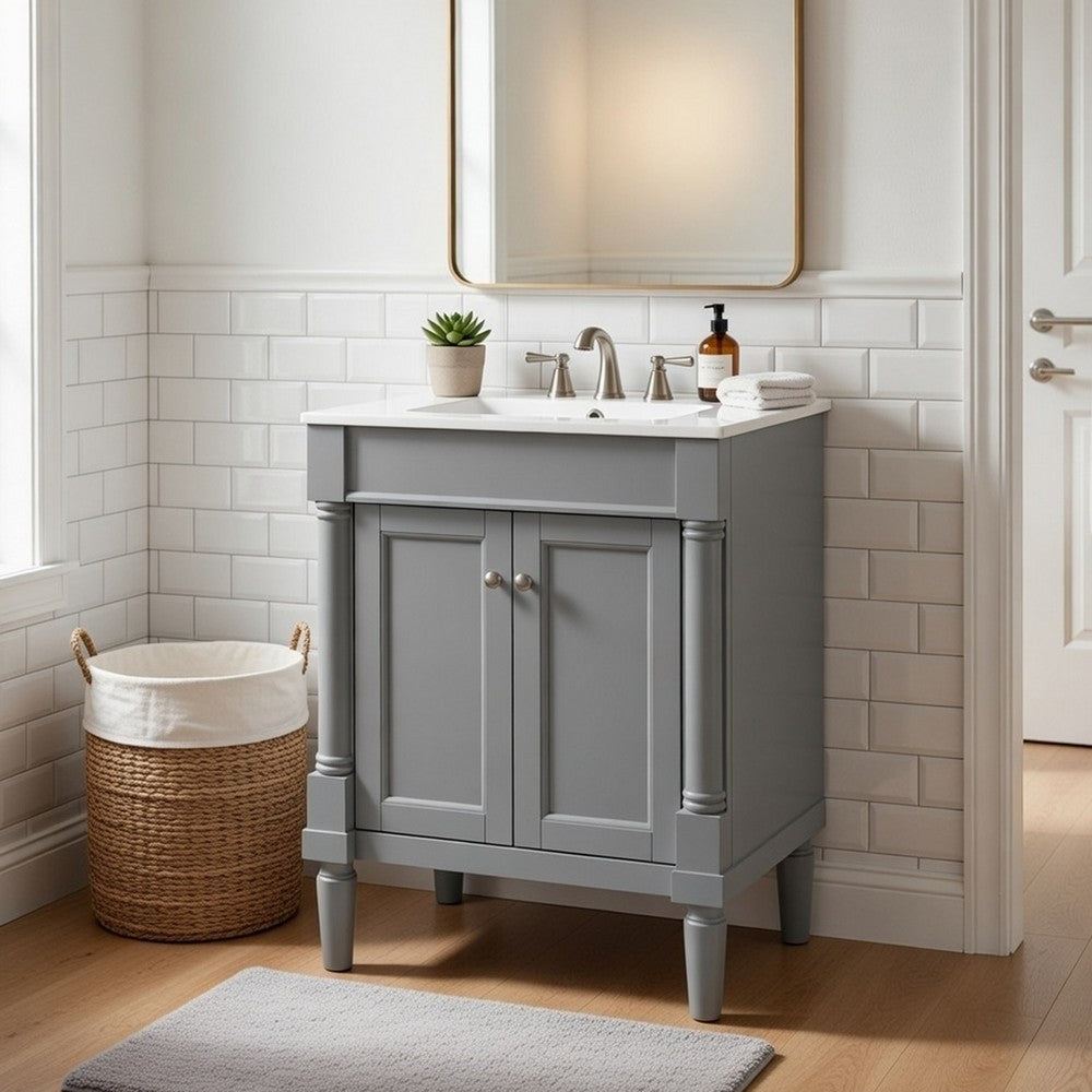 Fiji Bathroom Vanity with Integrated Sink & Storage | Gray Wood 24"