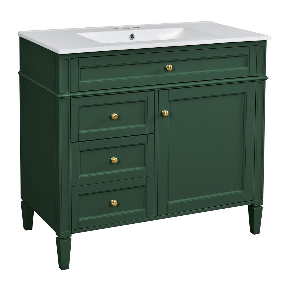 Delma Bathroom Vanity | White Ceramic Sink | Smart Storage | Dark Green 36"
