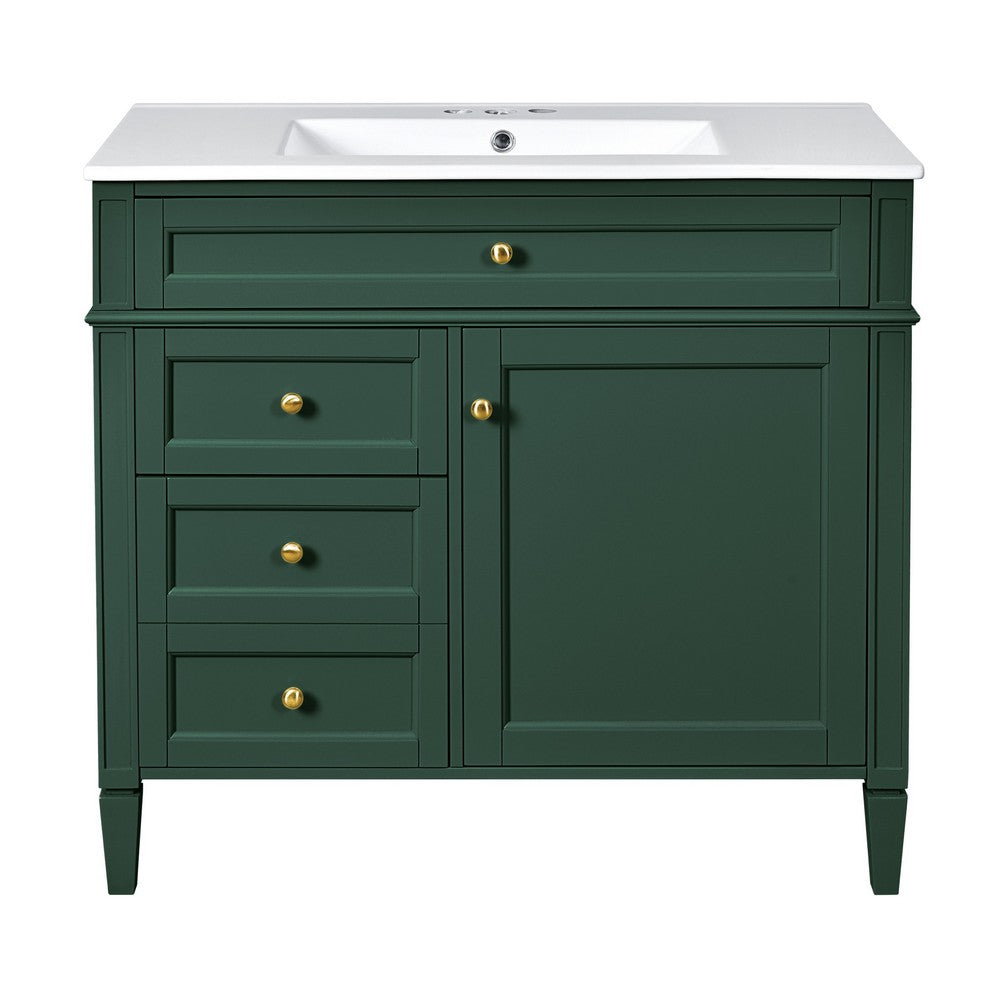 Delma Bathroom Vanity | White Ceramic Sink | Smart Storage | Dark Green 36"