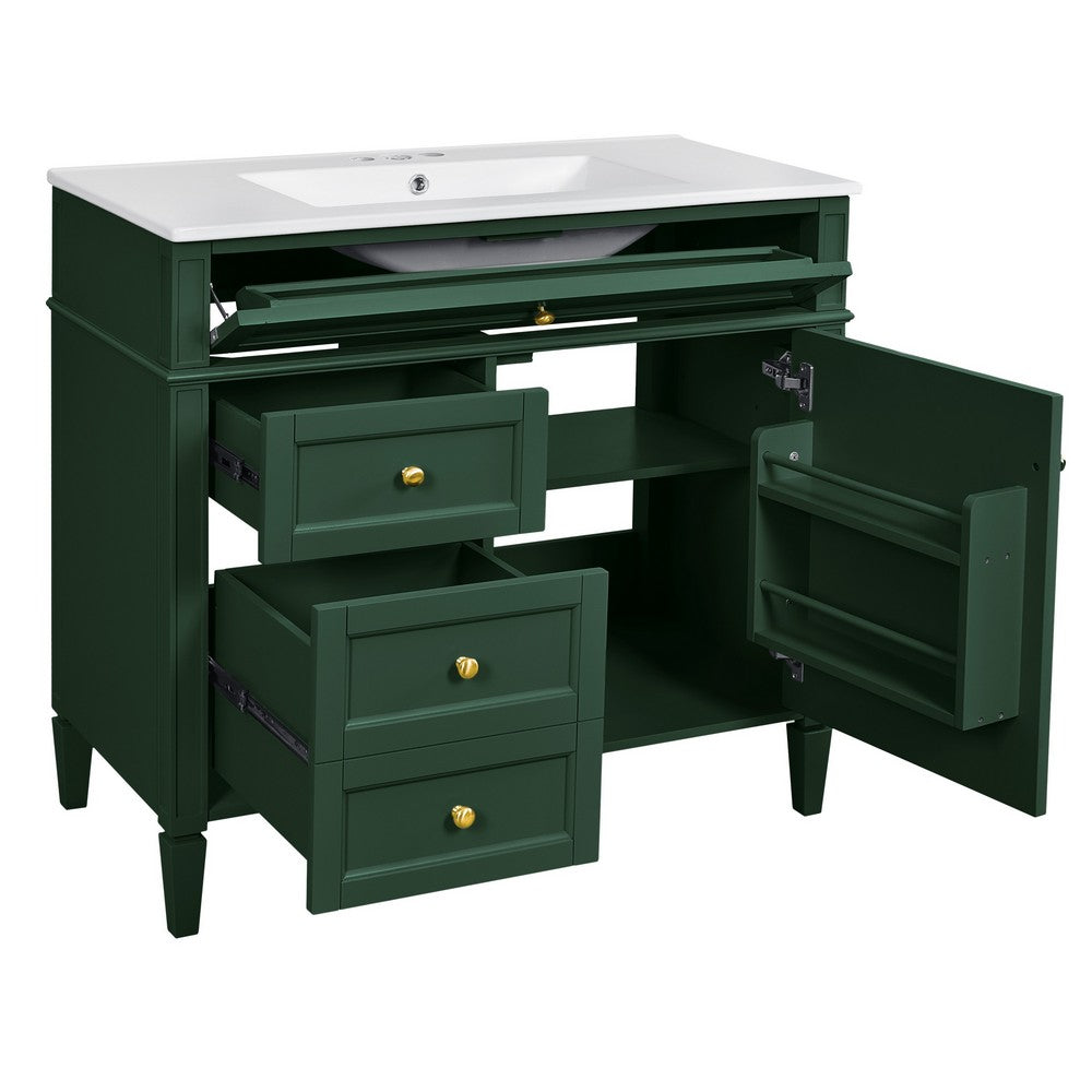Delma Bathroom Vanity | White Ceramic Sink | Smart Storage | Dark Green 36"