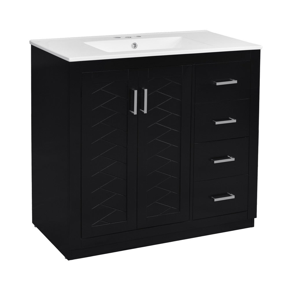 Swany Bathroom Cabinet with Ceramic Sink | Storage Cabinet | Black 36"