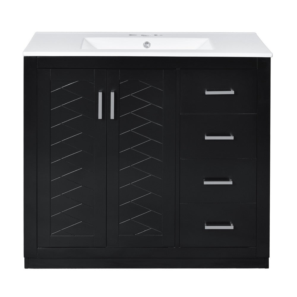 Swany Bathroom Cabinet with Ceramic Sink | Storage Cabinet | Black 36"