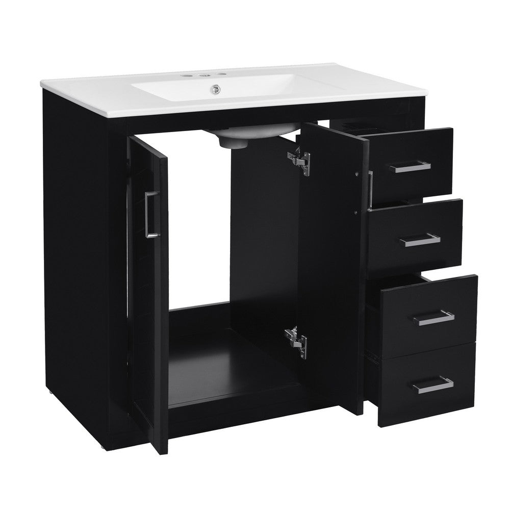 Swany Bathroom Cabinet with Ceramic Sink | Storage Cabinet | Black 36"