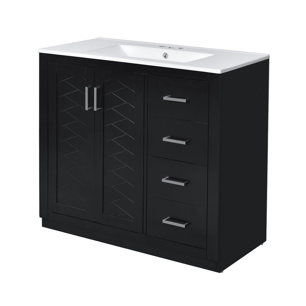 Swany Bathroom Cabinet with Ceramic Sink | Storage Cabinet | Black 36"