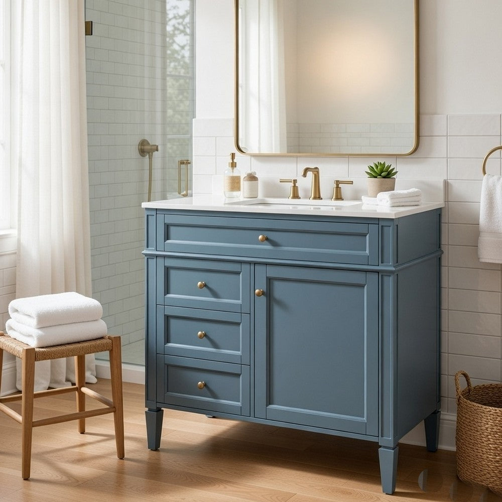 Delma Bathroom Cabinet Vanity with Ceramic Sink | Smart Storage Muted Indigo