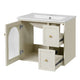 Jacky Wall-Mounted Vanity with Sink | Glass Cabinet Door | Beige Wood 24"