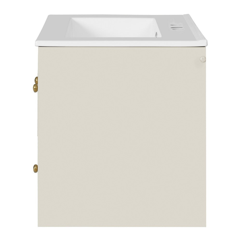 Jacky Wall-Mounted Vanity with Sink | Glass Cabinet Door | Beige Wood 24"