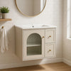 Jacky Wall-Mounted Vanity with Sink | Glass Cabinet Door | Beige Wood 24"
