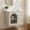 Jacky Wall-Mounted Vanity with Sink | Glass Cabinet Door | Beige Wood 24"