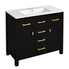 Mindy Bathroom Sink Vanity with Cabinet Doors | Gold | Black Wood 36"